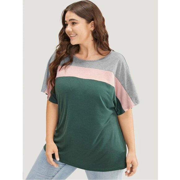 NWT BloomChic Emerald Colorblock Contrast Dolman Sleeve T-Shirt Size 10/M - Picture 3 of 5